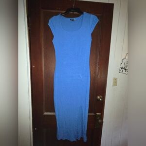 Blue Cap Sleeve Cotton Dress